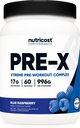 Nutricost Pre-X Xtreme Pre-Workout Complex Powder, Blue Raspberry, 60 Serve, Vegetariano, Non OGM e Gluten Free