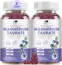 2 Pack Magnesio Supplemento - Magnesio Taurate Magnesio Glycinate Gummies con Magnesio Aspartato, Malato, Magnesio Chewable Complesso Magnesio per il sonno, il muscolo e il supporto di salute del cuore