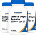 Nutricost Lactase Enzyme Complex 3.000 FCC ALU, 120 capsule vegetali - Non OGM, senza glutine, 120 porzioni (3 bottiglie)
