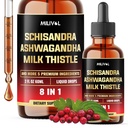 8in1 Schisandra Berry Drops with Milk Thistle, Ashwagandha, Rhodiola Rosea, Santo Basilio, Artichoke, Dandelion Root & Curcumin Turmeric - 2 Fl Oz per 2 mesi Alimentazione