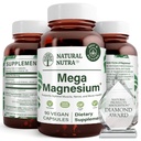 Nutra Mega Magnesio naturale 400mg Supplemento - Alto assorbimento Aminoacido Chelato, Migliore Vibi, Citrato, Malate Blend per la crescita del muscolo, Bone Forza, salute del cuore, Nerve Support - 90 capsule