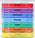Organizzatore settimanale di pillole per 1 giorno 4 tempi di alimentazione,KIGI 7 giorni Dispenser di pillole impilabili Vitamine contenitori (Rainbow)