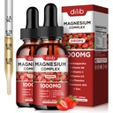 Supplemento Triple Magnesium Complex, Magnesio Glycinate, Blend, Citrate Liquid Drops 1000mg con Ashwagandha, CoQ10, Vitamina B6, C, D, Zinc -Support Calm Stress Relief, Bone, Muscolo, Mood 2 Pack