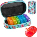 Serfeymi Organizzatore di viaggio settimanale 2 volte al giorno AM Aggiornato Rainbow Pill Box 7 giorno con la custodia portatile della pellame della tela della cerniera, organizzatore di medicina per le pillole, vitamine, oli di pesce - verde 01