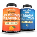 Nutrivein Premium Liposomal Vitamin C 1650mg & Liposomal Glutathione Bundle - Acido ascorbico ad alto assorbimento Plus Master Antioxidant & Liver Cleanse - Non-GMO, Vegan/Vegetarian - 180 + 60 capsule