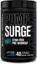 Jacked Factory Pumpsurge Max Stim Free Pre Workout - Caffeina ad alta efficienza Free Pre Workout con L-Citrulline, N03-T Arginine Nitrate & Glutathione - 40 Serve, Blue Raspberry