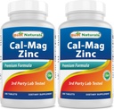 2 confezioni - Best Naturals Calcium Magnesium Zinc - 180 compresse - Essential Cal Mag Zinc Mineral Complex (Totale 360 compresse)