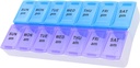 7 giorno Settimanale AM PM Pill Organizer, ShysTech Grande Pill Case Pill Box per Pillole Integratori di Vitamina Medica (Purple/Blue)