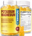 Potassio Magnesio Supplemento Gummies per adulti ad alto assorbimento Gluconato di potassio 99mg Citrato di magnesio 250mg con vitamina B6 B12 Supporta Mood, Energia, Rilassamento muscolare, Salute di ossa, Zucchero Libero