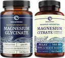 Magnesio Glycinate 400mg (120ct) & Magnesio Citrato 500 MG (120ct) | Alto assorbimento, Calma, Rilassamento, Digestione e supporto muscolare | Complesso non OGM Magnesio