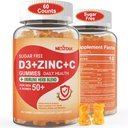 Zucchero Vitamina C + D3 + Zinc Gummies per Adulti 50 +, 9 in 1 Integratore di Difesa Immune con D3 5000IU, Elderberry, Echinacea, Foglia di Mullein per Boost Immunity, Antiossidante di Potenza, Vegan (Pacchetto di 1)