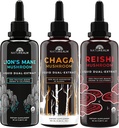 Naturealm Lion’s Mane, Reishi, & Chaga Mushroom Extract - Adaptogen Stack for Focus, Immunity, Longevity, Gut Health, Anti-Aging, Energy, Healing, & More - Organic Liquid Drops - 50 mL Ogni (3 Pack)