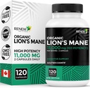 Renew Actives Premium Organic Lion's Mane Mushroom 1100MG per 2 Capsule - Supporta funzione cerebrale, Memoria, Focus, Stress Relief & Immune Health, Non-GMO, Vegan - Made in Canada - 120 Capsule