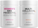 Codeage Multi Collagen Protein Capsule &amp; Probiotici per Donne Bundle | Pillole Multi Collagen, Tipo di Collageno I, II, II, V & X, 90 Conte | Prebiotici & Probiotici per Donne - Soia e Latticini Free, 60 Conte