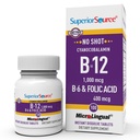 Sorgente superiore No Shot Vitamina B-12 Cyanocobalamin 1000 mcg, B-6, Acido Folico 400 mcg - Support Brain & Heart Health - Aids Natural Energy Levels - 100 compresse dissolving sublinguali