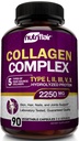NutriFlair Multi Collagen Peptides 2250mg, 90 Capsule - Tipo I, II, III, V, X - Integratori di collagene Pillole di polvere complesse per donne e uomini - Proteine idrolizzate, Capelli sani, Pelle, Unghie - Non OGM