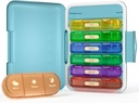 Organizzatore di pillole settimanali 3X al giorno, 7 Day Pill Box 3 volte, portatile per il caso di pillole di viaggio per le pillole/Vitamin/Fish Oil/Medication/Supplements (3x7 Blue+Rainbow)