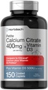 Citrato di calcio di Horbäach con vitamina D3 | 150 Capelli ricoperti di Petite | Supplemento per gli uomini e le donne | Vegetariano, Non OGM & Gluten Free