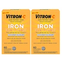 Vitron-C Ferro Supplemento, Una volta Quotidiano, Ferro ad alta potenza Plus Vitamina C, Supporta la produzione di globuli rossi, Dye Compresse gratuite, 60 Conte, 2 Pack