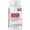Integratore di supporto per la pressione sanguigna naturale della gioventù e tonica w/Hawthorn Hibiscus & High Potency Herbs & Vitamins for Water Retention | 30 BP Capsules per mantenere una buona salute | Donne & Uomini