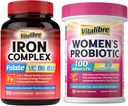 Supplemento di ferro per le donne & uomini 90Caps & Vitalibre Probiotici per le donne 100 miliardi di CFU 15 Strains