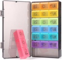 Organizzatore di pillole settimanali 7 giorno 3 volte, organizzatore di pillole portatili, BPA Caso di pillola gratuito, Reminder della scatola di pillole giornaliere di viaggio, organizzatore di farmaci per vitamine, integratori (Rainbow)