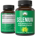 Integratore di selenio con tutta la miscela alimentare di 25+ verdure e frutta per l'assorbimento massimo. Pure Selenium Vegan Capsule per sistema immunitario, supporto tiroideo, salute del cuore, supporto della prostata. 30 pillole