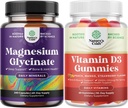 Bundle of Pure Magnesium Glycinate 400mg Per servire per il sonno del mood e rilassamento 240ct e Vitamina D3 Gummies per il benessere quotidiano o Bone Muscle & Supporto immunitario