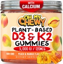 Vitamina D3 K2 Gummies - Bambini, Adolescenti & Adulti - Supplemento per denti sani, ossa, energia e immunità - 5000 IU D3, 120 mcg K2 (MK-7), 120 mg Calcium - Vegan & Non-GMO - 60 Conte