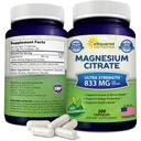 aSquared Nutrition Magnesium Citrate 833mg Supplemento - 200 capsule - Max Strength Vegan Mag Citrate Powder Pills to Support Pure Function of Muscles, Heart & Bones - Aiuta ad aumentare l'energia
