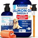 Olio di salmone per cani - Omega 3 per cani - 16 FL OZ Wild Alaskan Salmon Fish Oil - naturale EPA & DHA acidi grassi per la pelle & Coat, allergia, Joint & Bone Health - Liquid Support Supplemento per il taglio