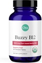 Ora Organic Vitamina B12 1500mcg - Methylcobalamin piantato per adulti - Natural Stimulant-Free Energy, Raspberry Flavor chewable Tablets, no Aggiunto Sugar - 30 compresse