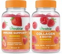 Supporto Immune Lifeable + Collagen & Biotin, Gummies Bundle - Grande Degustazione, Integratore di Vitamina, Senza Glutine, OGM Free, Gomma Chewable