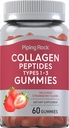 Piping Rock Collagen Gummies | 60 Count | Peptidi di collagene tipo 1 e 3 | Flavor di fragole | Supplemento bovino | Non OGM, Gluten Free