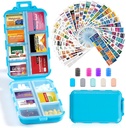14 Grids Travel Pill Organizer Box con 415-Pcs Medicine Name Etichette - Pocket Daily Pharmacy Case Container Kit - Travel Medication Holder Dispenser per Fish Oil Vitamin Supplement Storage - Blue