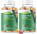 VITEEY Magnesio Gummies per adulti - 255mg di Magnesio Citrato Gummy per calma, sonno, Nerve & Muscle Function Support - Vegan, Gluten Free - 180 Count