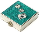 9339 organizzatore della scatola di piccole pillole quadrato Aqua Green Silver Dice & Cards Donna Travel Pill Case Purse Pocket Container Daily Portable Medicine Vitamin Box Supplemento Mini Storage