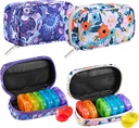 Serfeymi Organizzatore di viaggio settimanale 2 volte al giorno AM PM Rainbow Pill Box 7 giorno con Zipper Canvas Pill Case, organizzatore di medicina per pillole, vitamine, oli di pesce - viola 01+ Bloom 01
