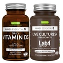 Vitamina giornaliera D3 + Culture dal vivo+ Lab4 Probiotici Bundle, 365 2000iu Vitamina D3 Compresse + 25 miliardi di CFU Lactobacillus Acidophilus & Bifidobacterium con Prebiotico Non-Bloating, di Igennus