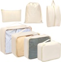 Toplive 7 Set Cubi da imballaggio per viaggio, Borse da viaggio per accessori da viaggio, Cubi da imballaggio per compressione, Beige