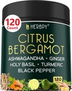 6in1 Citrus Bergamot Supplemento con Ashwagandha, Santo Basilio, Turmerico & Ginger Root - Invecchiamento sano, Immune & Relax - 120 Capsule Vegan