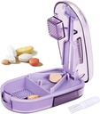 Pill Cutter Splitter per piccole e piccole pillole, o grandi pillole. V-Shaped Design per dimensioni multiple. Protezione contro lama di sicurezza. Stoccaggio per porte scorrevoli e piccoli pennelli incorporati (Purple)