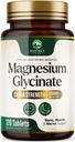 Magnesio Glycinate 500mg - Chelated for Ultra Absorption - Supporta Bone, Muscolo, Neves & Heart Health, supporto per il sonno della natura, migliori pillole per il supplemento di magnesio per il supporto del corpo intero - 120 compresse