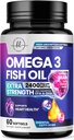 Omega 3 Fish Oil Supplements 2400mg - Triple Strength Omega 3 acidi grassi, cuore naturale salute cervello e supporto misto - acidi grassi con EPA & DHA - Wild Caught Fish Oil Supplement - 60 Softgels