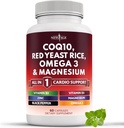 NUOVO AGE COQ10 200mg Riso di lievito rosso, Omega 3, Complesso di magnesio, Vitamina di zinco K2 D3 - Vitamine di supporto per la salute del cuore per le donne e gli uomini con vitamina B3, Conto di coenzima Q10-60