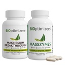 BiOptimizers Magnesium Breakthrough 4.0, (60 capsule) & MassZymes 4.0, (250 capsule) - Sonno naturale, Cervello e Integratore Digestivo per la Salute