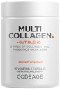 Codeage Multi Collagen + Gut Blend Supplemento - Probiotici digestivi, DGLicorice, Aloe Vera, Foglia di Menta Organica, Elmo Slippery - Pillole di Collageno Idrico - Non-GMO - 90 capsule
