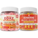 Zucchero-Free Vitamina D3 K2 Gummies con Calcio, Citrato di Magnesio, Vitamina C + Berberina Supplemento Gummies, con Liposomal Berberine & Berberine HCI, Calcio, Magnesio