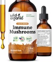 Wild & Organic Immune Mushrooms Tincture - 8-in-1 Mushroom Complex con Chaga, Turchia Tail, Lion's Mane, Reishi Extract - Gocce di supporto immunitario - Vegan, Sugar & Alcohol-Free Liquid Supplement - 2 fl oz