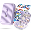 Scatola dell'organizzatore della pedana di viaggio con etichette di medicina, 2Pack 7 scomparti caso di pillole portatile, contenitore di stoccaggio dell'organizzatore di farmaci giornalieri per la farmacia tascabile (Purple, S+L 2pack)